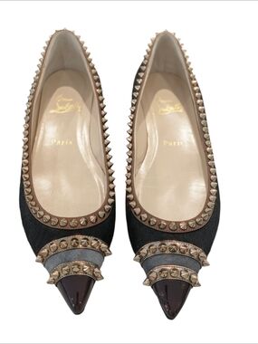 Christian Louboutin Black Studded Pointed Toe Flats